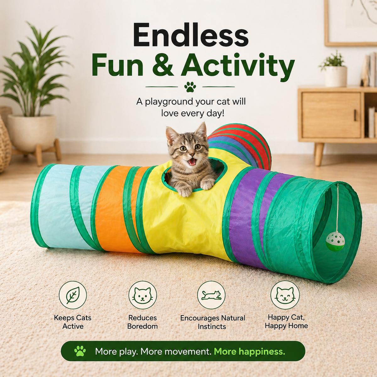 Nexora™ PlayTunnel T-Shape & Straight 3 & 2-Way Cat Activity Cave