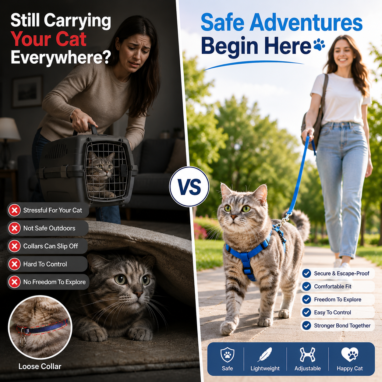 Nexora™ ComfortFit Cat Harness & Leash Set — Escape-Proof Adjustable Walking Harness for Indoor & Outdoor Cats