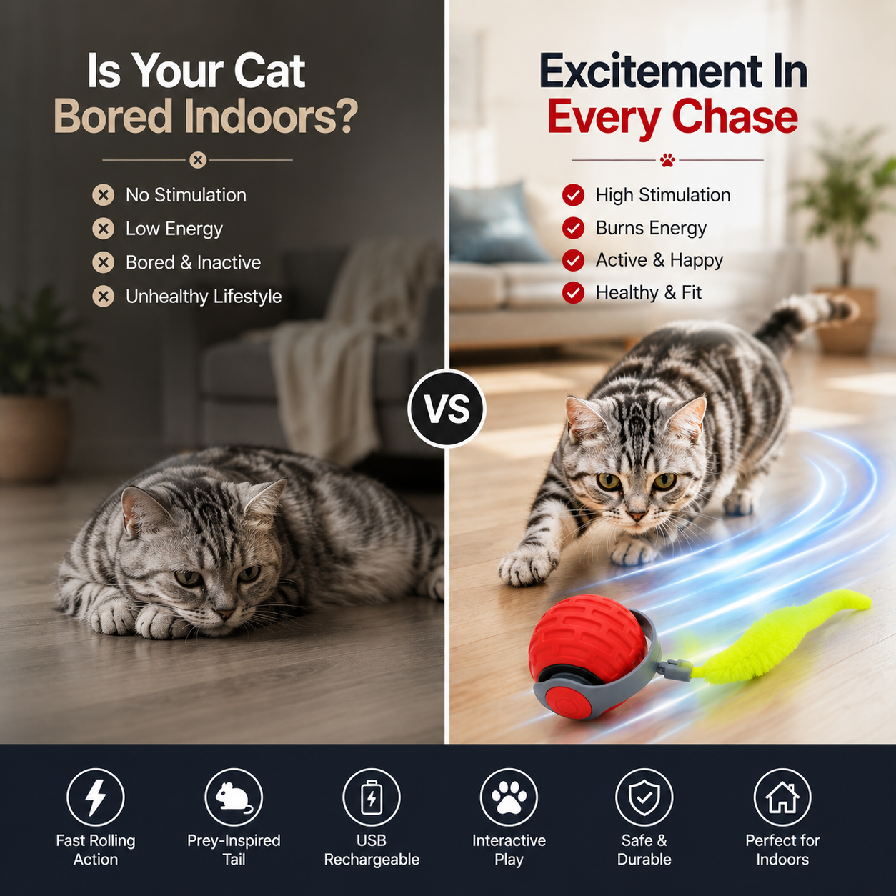 Nexora™ TurboTail Ball — Rechargeable Interactive Cat Chase Toy