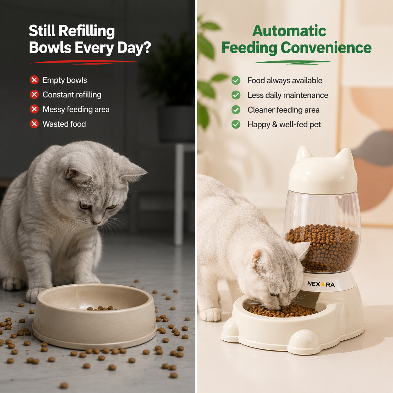 Nexora™ FancyFeast Pet Bowl — Cute Cat-Ear Gravity Food Dispenser For Cats & Dogs