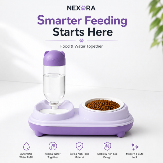 Nexora™ DuoFeast Mini — Automatic Food Bowl & Gravity Water Dispenser