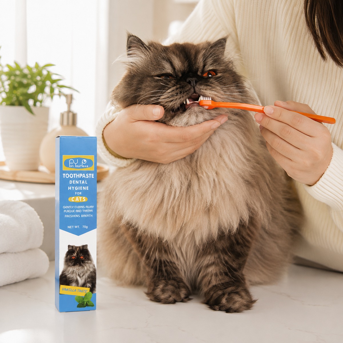 Nexora™ Cat Dental Care Kit — Complete Toothbrush & Vanilla-Flavored Toothpaste Set for Fresh Breath, Healthy Teeth & Daily Oral Hygiene