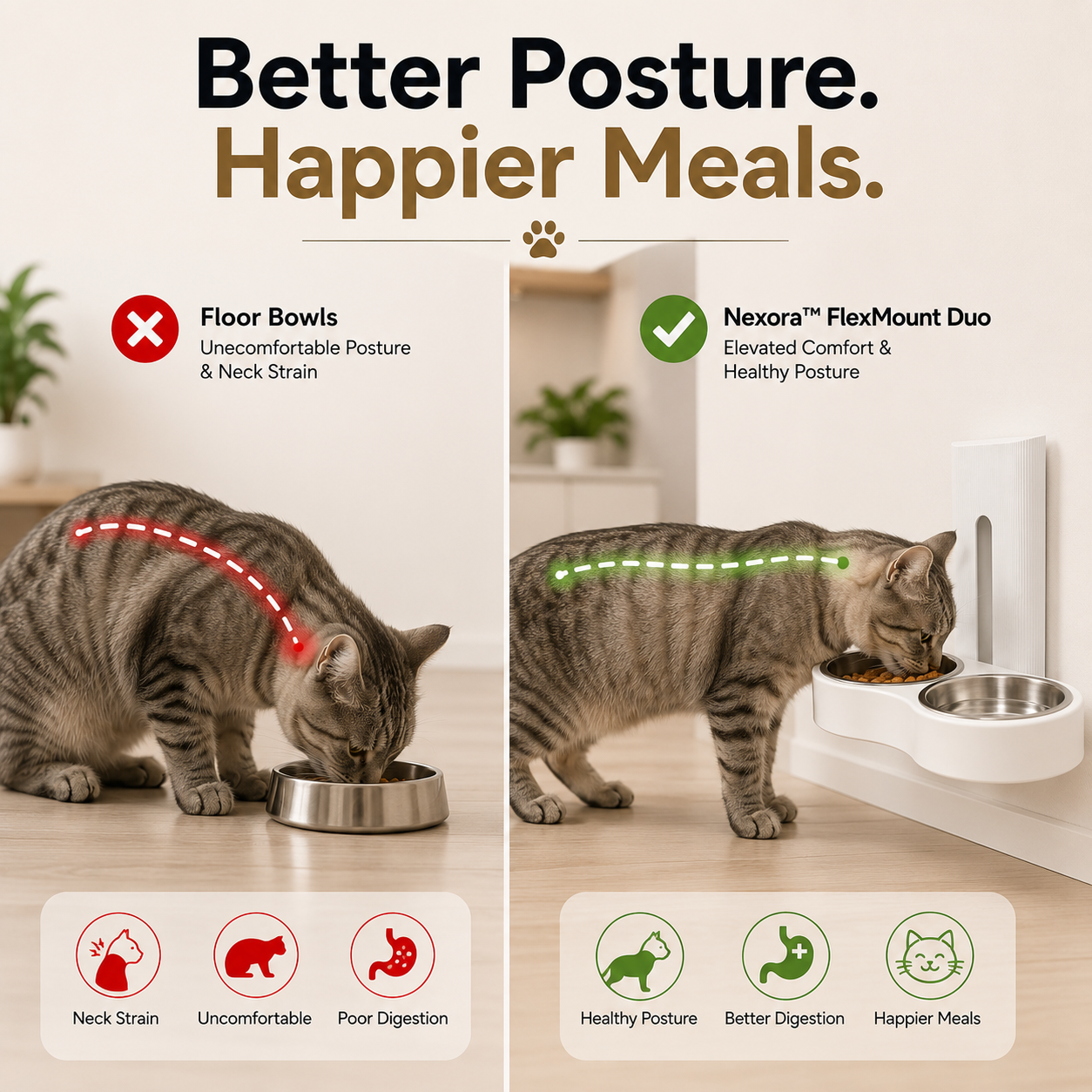 Nexora™ FlexMount Duo — Adjustable Wall-Mounted Stainless Steel Double Feeding Bowl For Pets