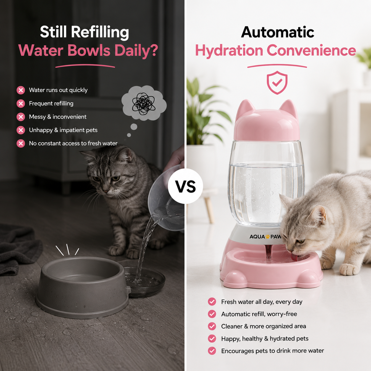 Nexora™ AquaPaws Cat Fountain — Cute Cat-Ear Gravity Water Dispenser For Cats & Dogs