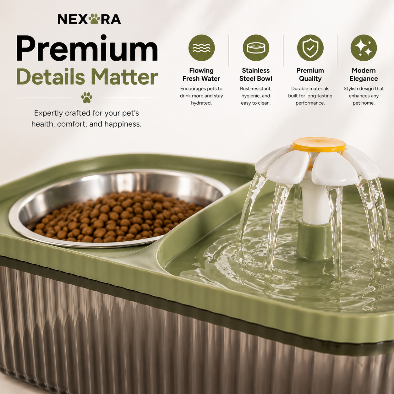 Nexora™ HydroBowl Elite — Stainless Steel Pet Fountain Feeder