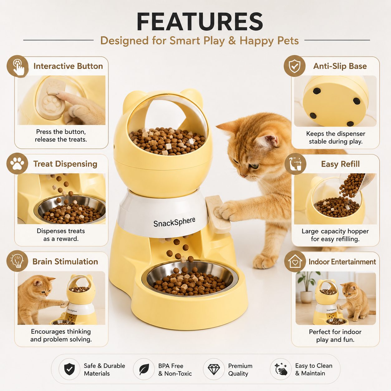 Nexora™ PawPress Treat Station — Interactive Button Pet Food Dispenser For Pets 2.2L