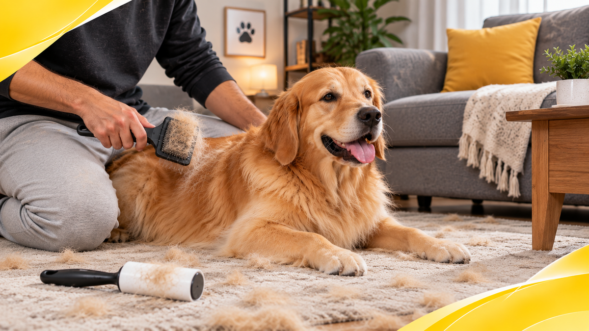 Traditional pet grooming with loose fur and cleanup