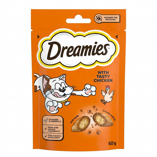 Nexora™ Dreamies Crunchy Cream-Filled Cat Treats – Premium Imported Snack (Chicken & Tuna)