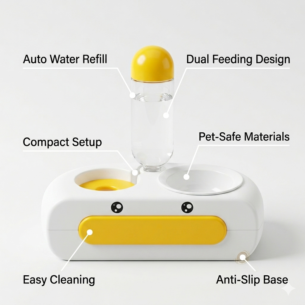 Nexora™ SunnySip Duo — Automatic Food Bowl & Gravity Water Dispenser