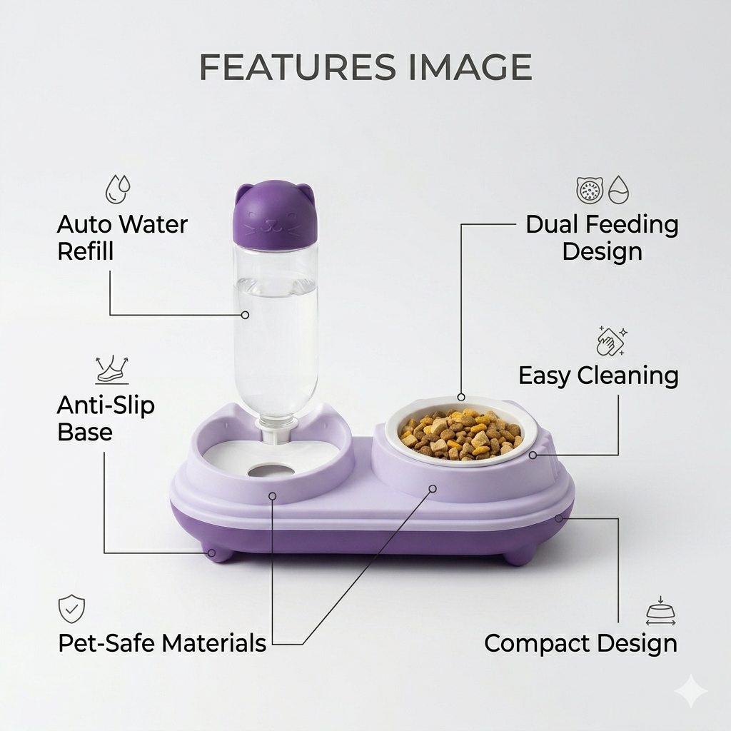Nexora™ DuoFeast Mini — Automatic Food Bowl & Gravity Water Dispenser