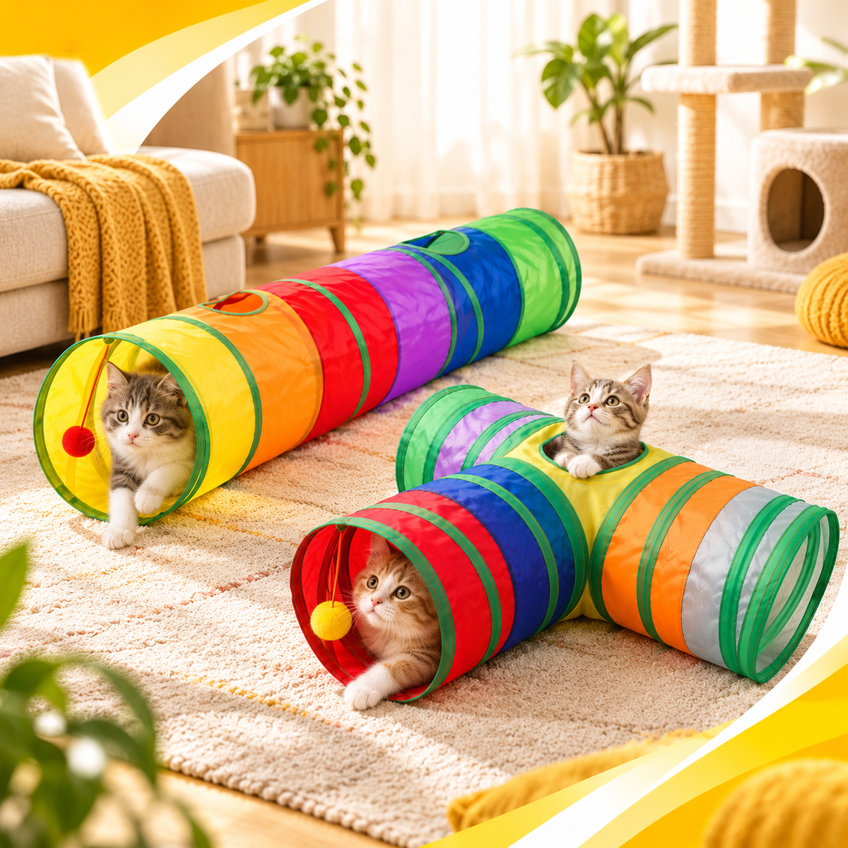 Nexora™ PlayTunnel T-Shape & Straight 3 & 2-Way Cat Activity Cave
