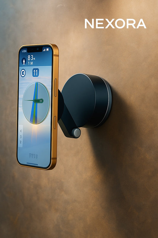 Nexora magnetic phone holder securely mounting smartphone on wall