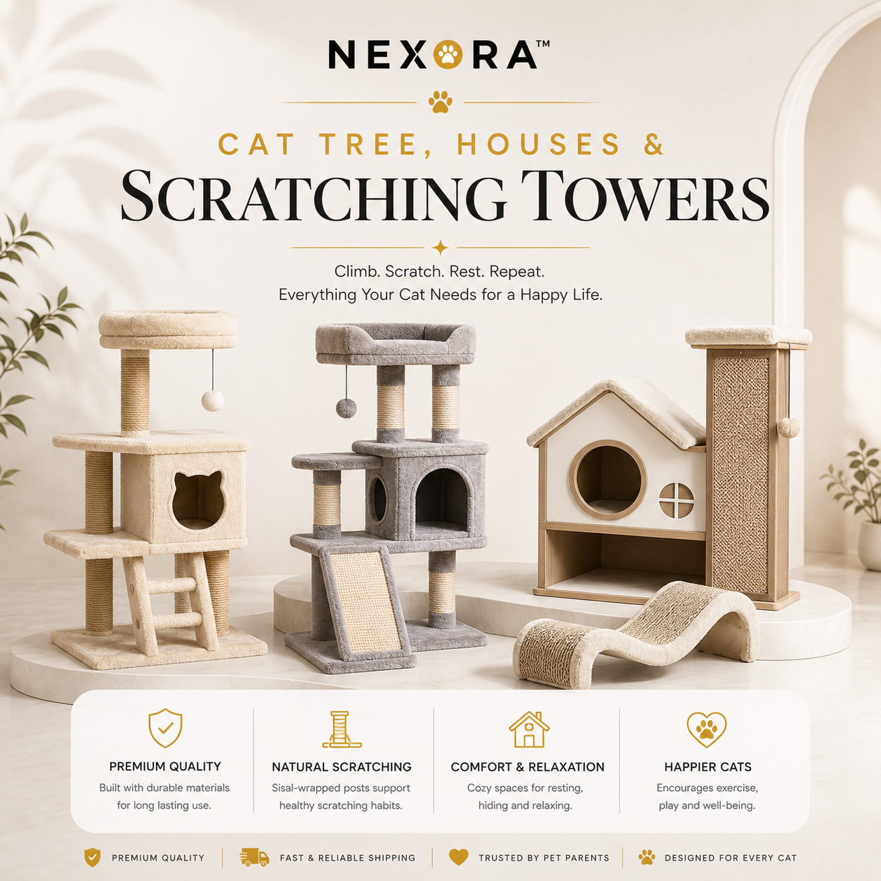 Nexora™ Cat Trees, Houses & Scratching Towers
