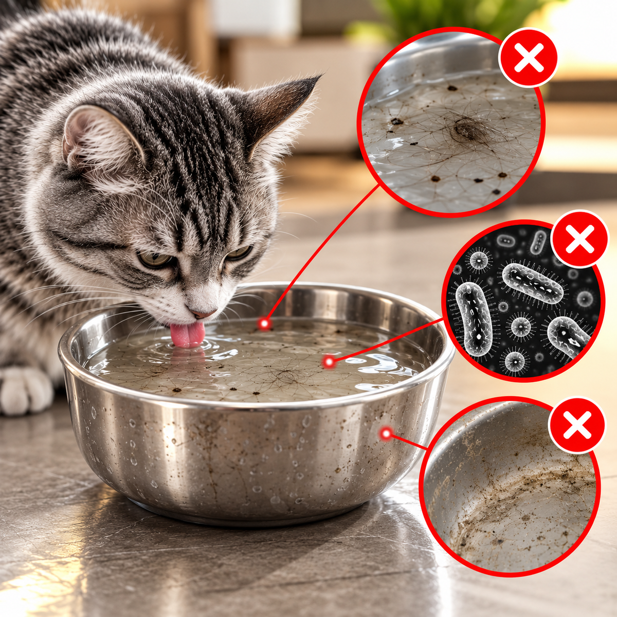 Stainless-steel pet water bowl with still water