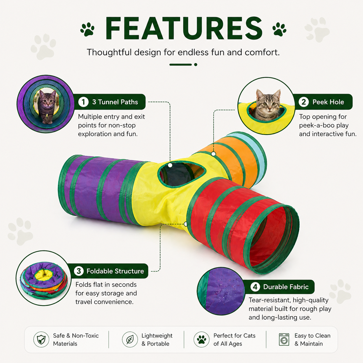 Nexora™ PlayTunnel T-Shape & Straight 3 & 2-Way Cat Activity Cave