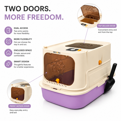 Nexora™ DualGuard LitterBox — Premium 2-Door Enclosed Cat Litter Box With Scoop