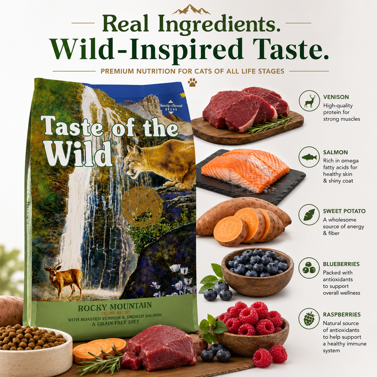 Taste of the Wild® Rocky Mountain Feline Recipe — High-Protein Cat Food With Roasted Venison & Smoked Salmon
