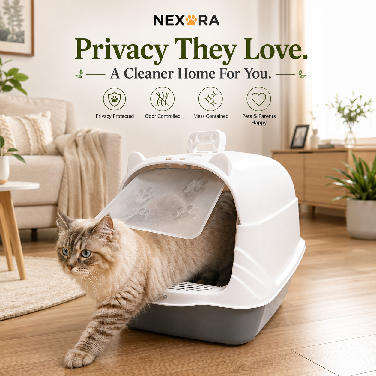 Nexora™ PrivacyPaw Haven — Premium Enclosed Cat Litter Box With Privacy Door & Anti-Tracking Step