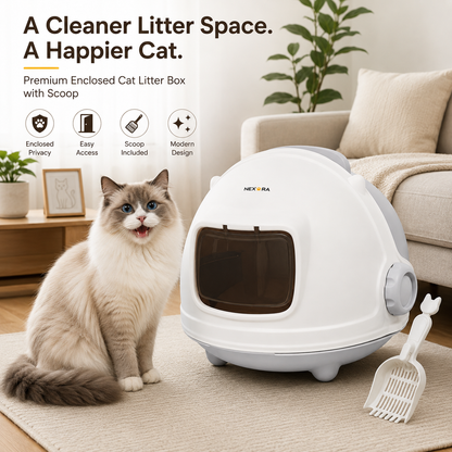 Nexora™ PremiumShield — Enclosed Cat Litter Box With Scoop