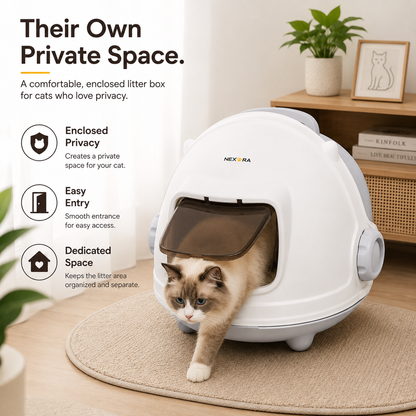 Nexora™ PremiumShield — Enclosed Cat Litter Box With Scoop