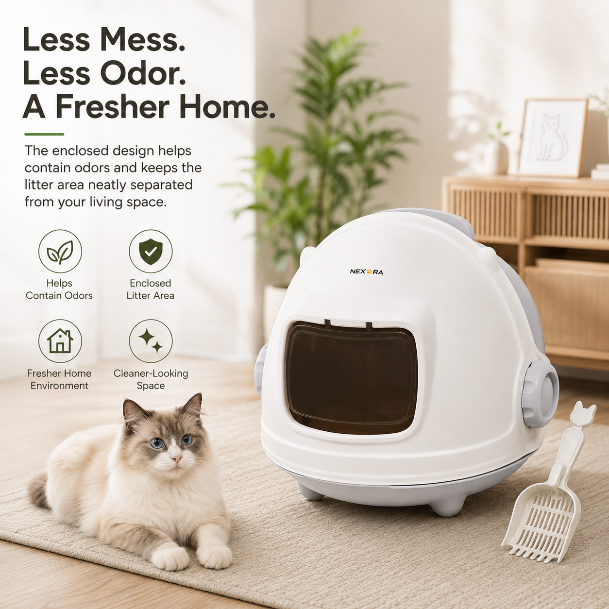 Nexora™ PremiumShield — Enclosed Cat Litter Box With Scoop