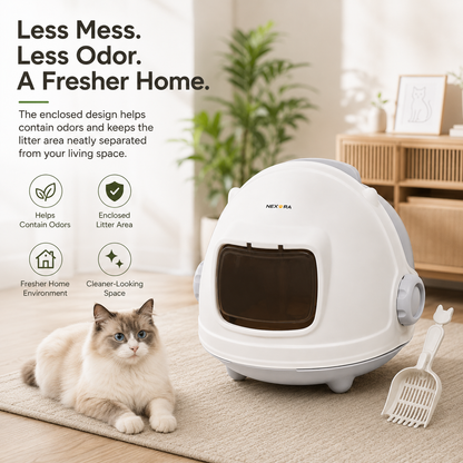 Nexora™ PremiumShield — Enclosed Cat Litter Box With Scoop