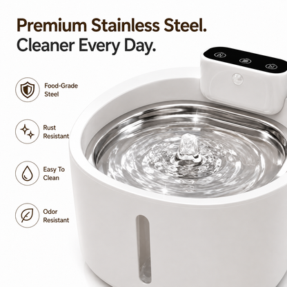 Nexora™ AquaSense Elite — Smart Wireless Motion Sensor Stainless Steel Pet Water Fountain For Cats & Dogs