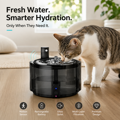 Nexora™ AquaSense Noir — Smart Motion Sensor Rechargeable Pet Water Fountain For Cats & Dogs (Black Edition)