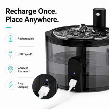 Nexora™ AquaSense Noir — Smart Motion Sensor Rechargeable Pet Water Fountain For Cats & Dogs (Black Edition)