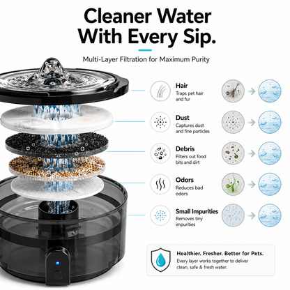 Nexora™ AquaSense Noir — Smart Motion Sensor Rechargeable Pet Water Fountain For Cats & Dogs (Black Edition)