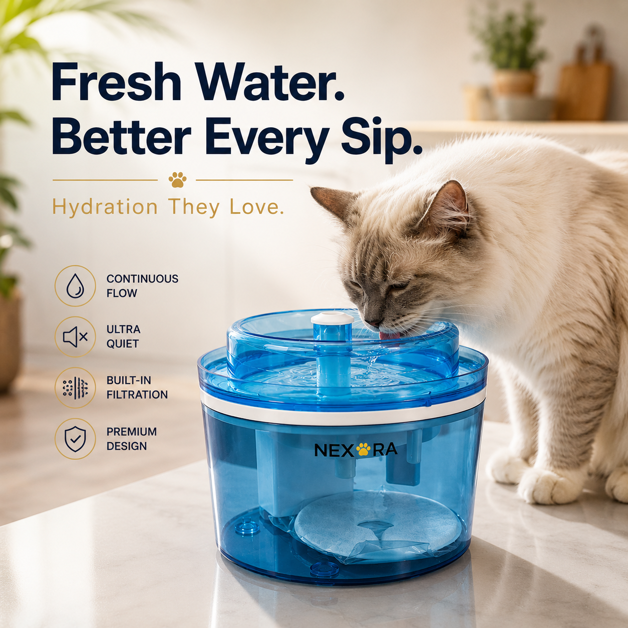 Nexora™ AquaFlow Elite — Premium Filtered Pet Water Fountain With Quiet Motor