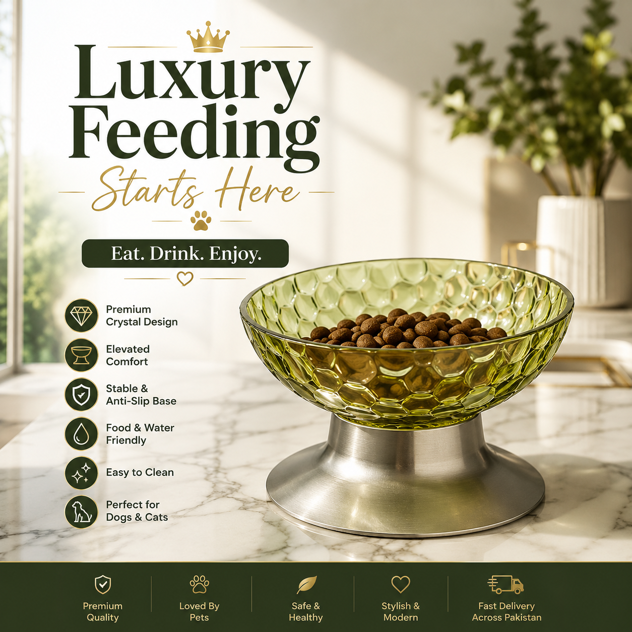 Nexora™ Crystal Transparent Pet Bowl — Elevated Luxury Feeding Bowl with Anti-Slip Base for Dogs & Cats