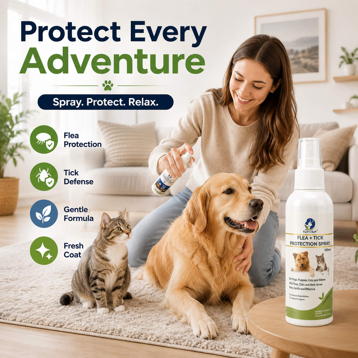Nexora™ FleaGuard Protection Spray 120ML — Fast-Acting Flea & Tick Defense for Dogs & Cats