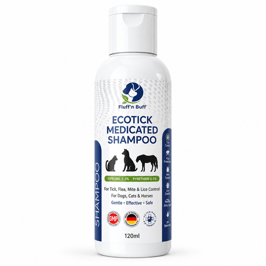 Nexora™ EcoTick Medicated Shampoo — Professional Tick, Flea & Mite Control Shampoo for Dogs, Cats & Horses (120ml)
