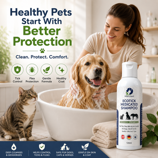 Nexora™ EcoTick Medicated Shampoo — Professional Tick, Flea & Mite Control Shampoo for Dogs, Cats & Horses (120ml)