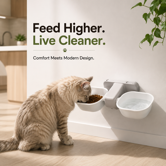 Nexora™ WallFeast Duo — Elevated Wall-Mounted Double Feeding Bowls For pets