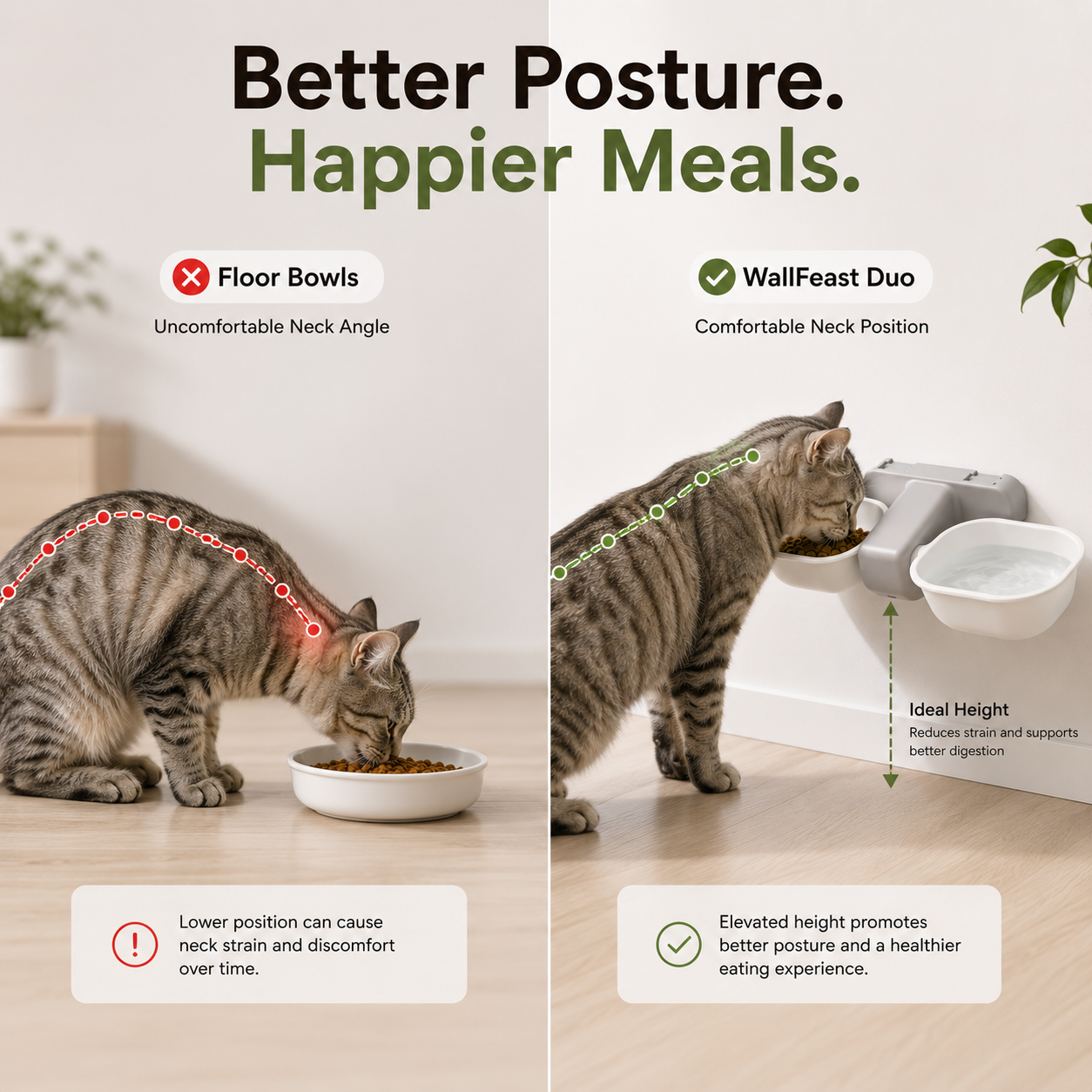Nexora™ WallFeast Duo — Elevated Wall-Mounted Double Feeding Bowls For pets