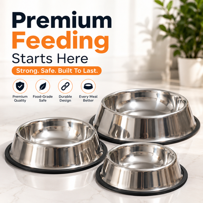Nexora™ Stainless Steel Pet Food Bowl — Heavy-Duty Non-Slip Feeding Bowl for Dogs & Cats (3 Sizes)