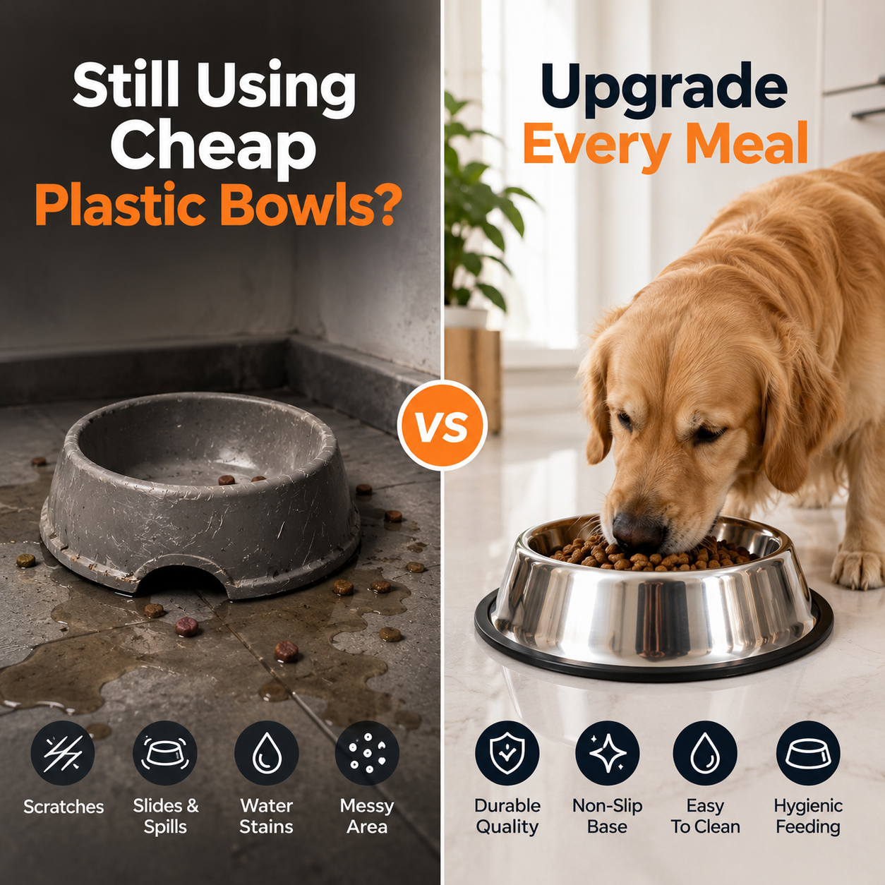 Nexora™ Stainless Steel Pet Food Bowl — Heavy-Duty Non-Slip Feeding Bowl for Dogs & Cats (3 Sizes)