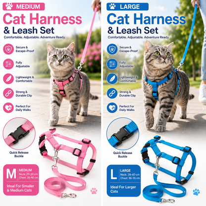 Nexora™ ComfortFit Cat Harness & Leash Set — Escape-Proof Adjustable Walking Harness for Indoor & Outdoor Cats