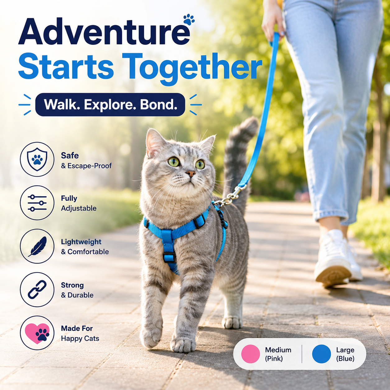 Nexora™ ComfortFit Cat Harness & Leash Set — Escape-Proof Adjustable Walking Harness for Indoor & Outdoor Cats