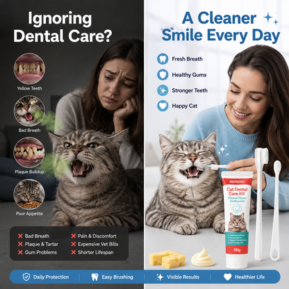 Nexora™ Cat Dental Care Kit — Complete Toothbrush & Cheese-Flavored Toothpaste Set for Fresh Breath, Healthy Teeth & Daily Oral Hygiene