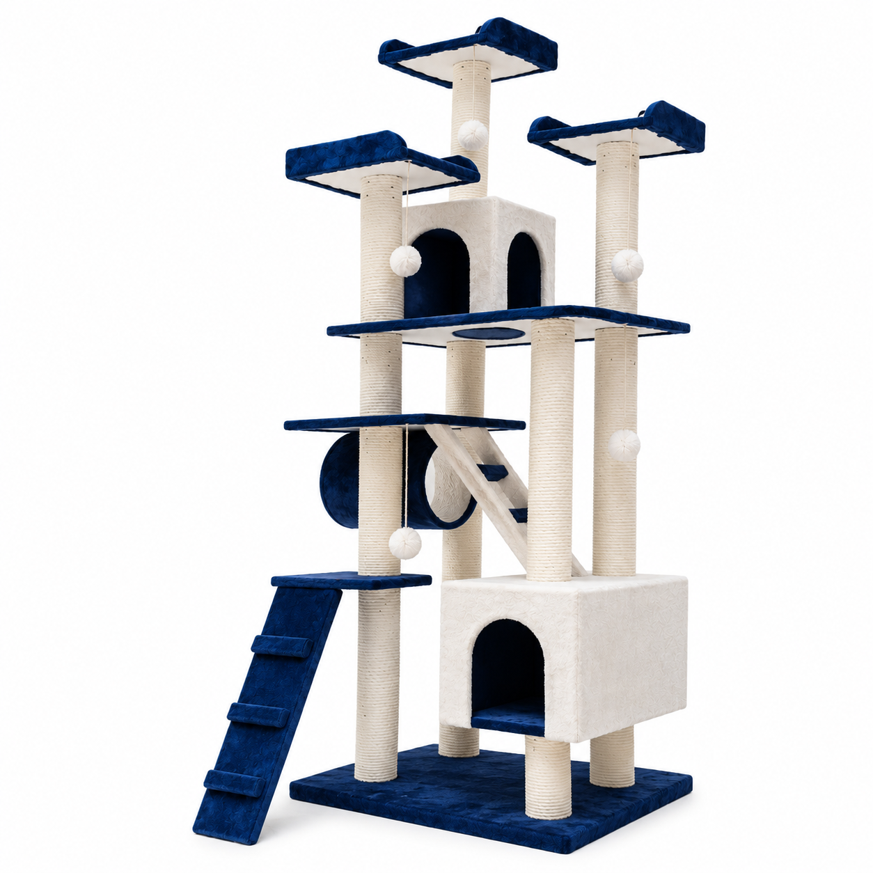 Nexora™ Royal Haven Cat Castle 203cm — Luxury Multi-Level Cat Tree with Dual Condos, Sisal Scratching Posts, Climbing Ramp & Plush Lounges