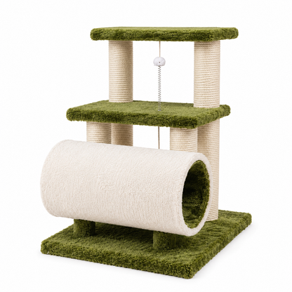 Nexora™ CozyTunnel Cat Tree 85cm — Multi-Level Cat Scratching Tower with Plush Tunnel, Sisal Posts & Elevated Lounges