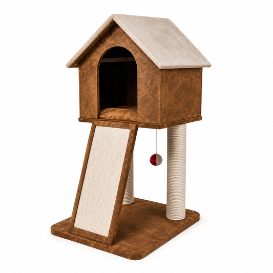 Nexora™ Woodland Cat Castle 92 — Premium Multi-Level Cat House with Scratching Posts, Cozy Hideout, Climbing Ramp & Interactive Play Ball [92cm]