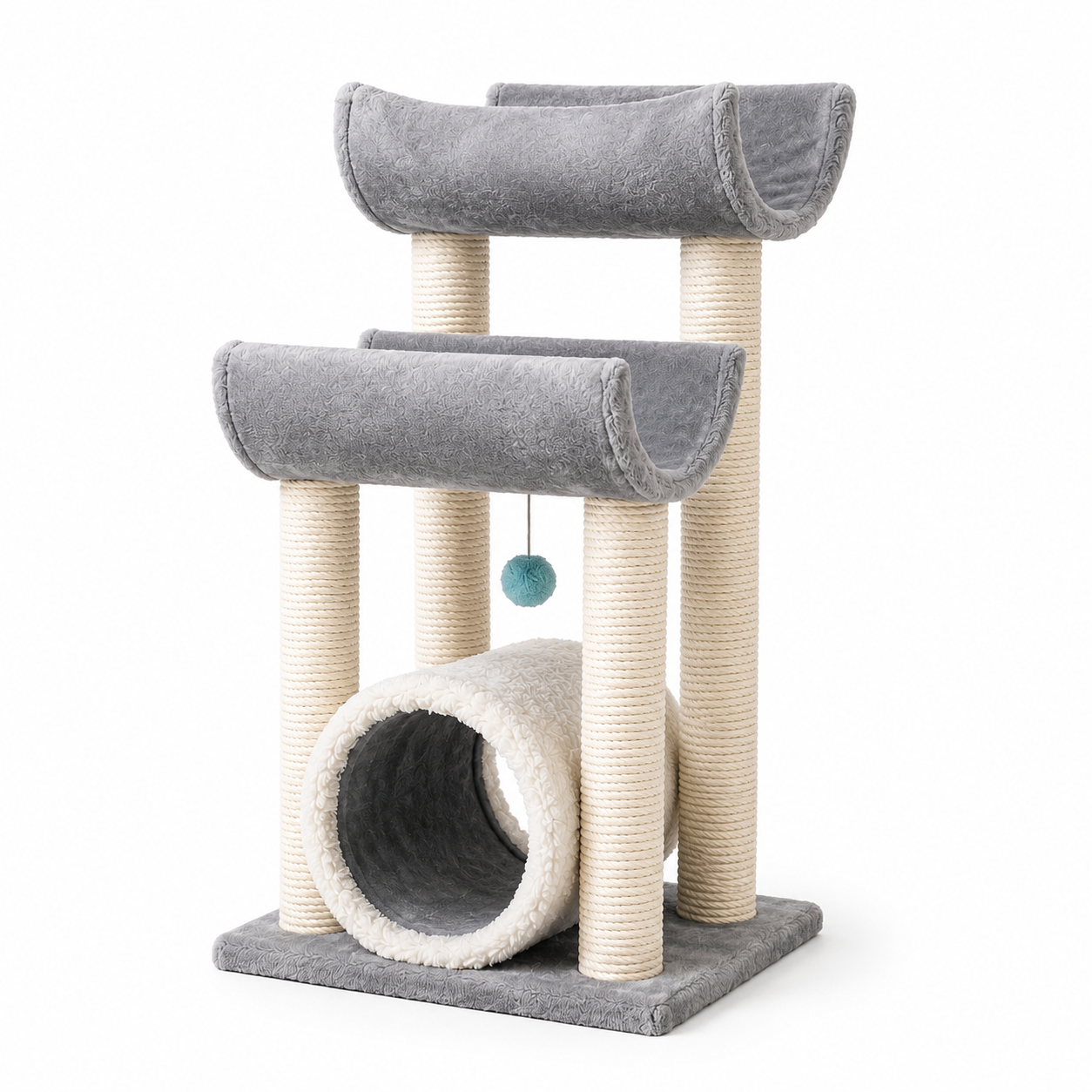 Nexora™ SkyLounge Cat Tower — Multi-Level 80cm Cat Tree with Dual Curved Lounges, Cozy Tunnel & Premium Sisal Scratching Posts