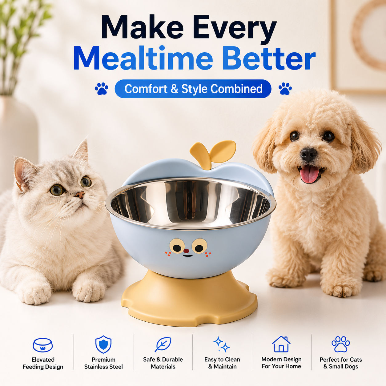 Nexora™ HappyApple Bowl — Elevated Stainless Steel Pet Feeding Bowl