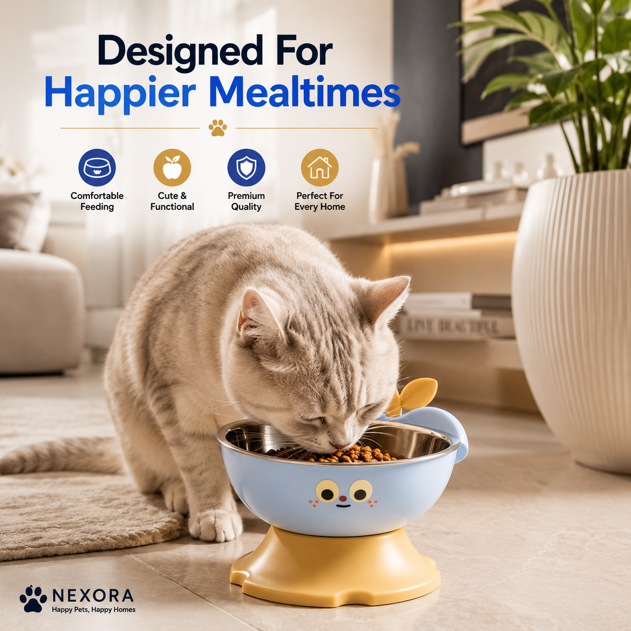 Nexora™ HappyApple Bowl — Elevated Stainless Steel Pet Feeding Bowl