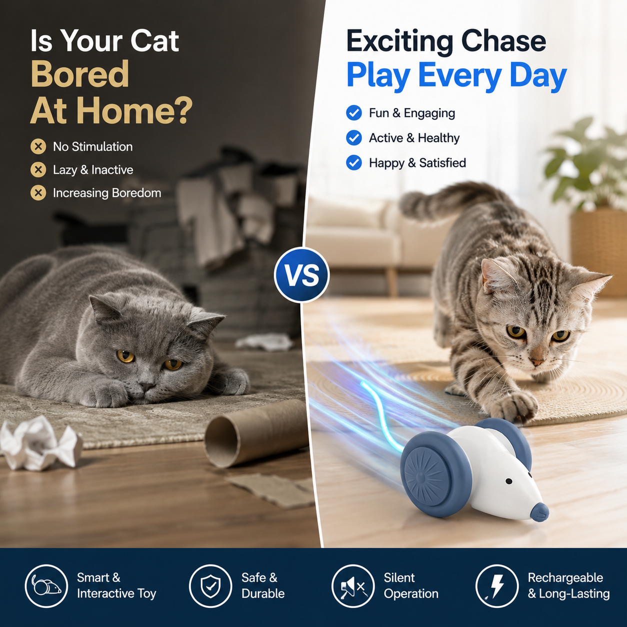 Nexora™ TurboMouse Racer — USB Rechargeable Interactive Cat Chase Toy