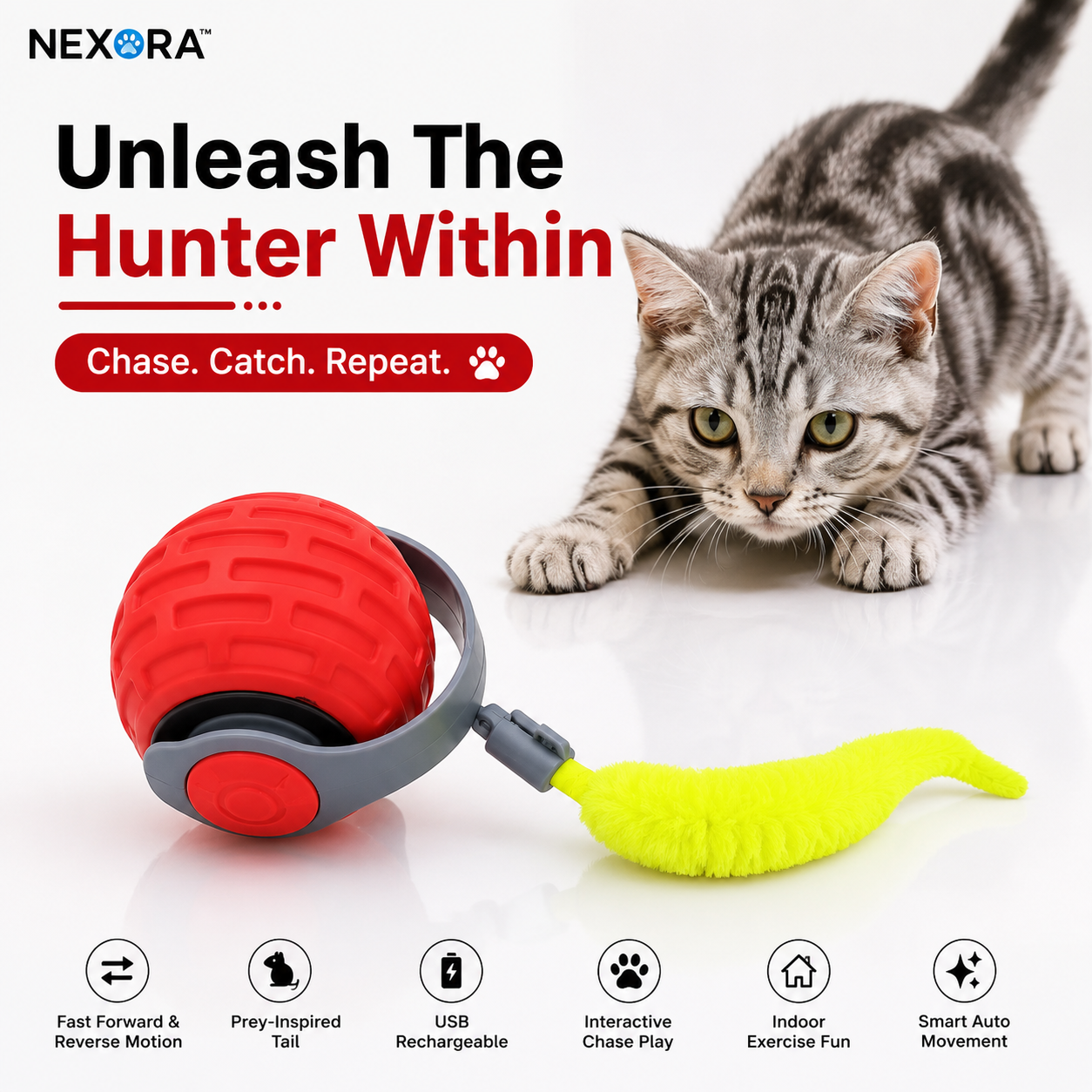 Nexora™ TurboTail Ball — Rechargeable Interactive Cat Chase Toy